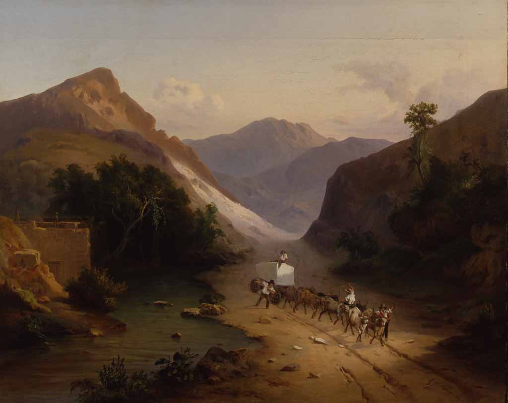 Джованни Фонтанези "Перевоз мраморного камня в Каррарских горах" 1845
